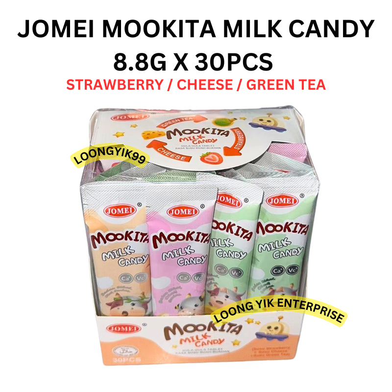 JOMEI MOOKITA MILK CANDY 8.8G X 30PCS STRAWBERRY / CHEESE / GREEN TEA HALAL