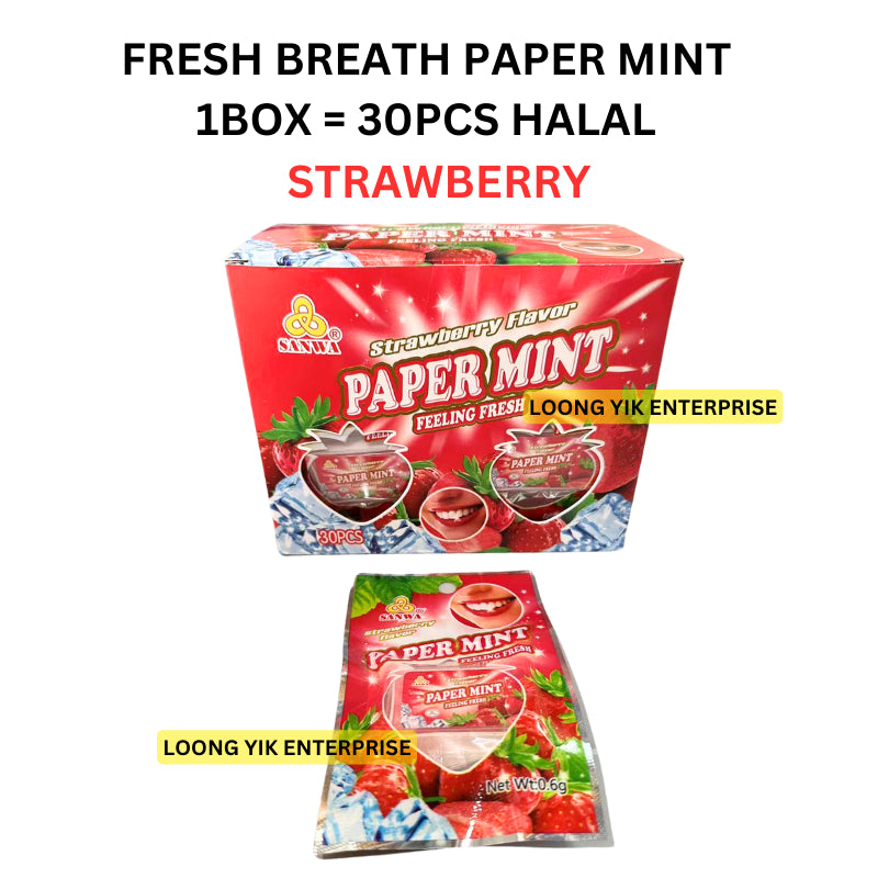 FRESH BREATH PAPER MINT 30PCS HALAL ( STRAWBERRY / GRAPE / MINT ) BRAND SANWA