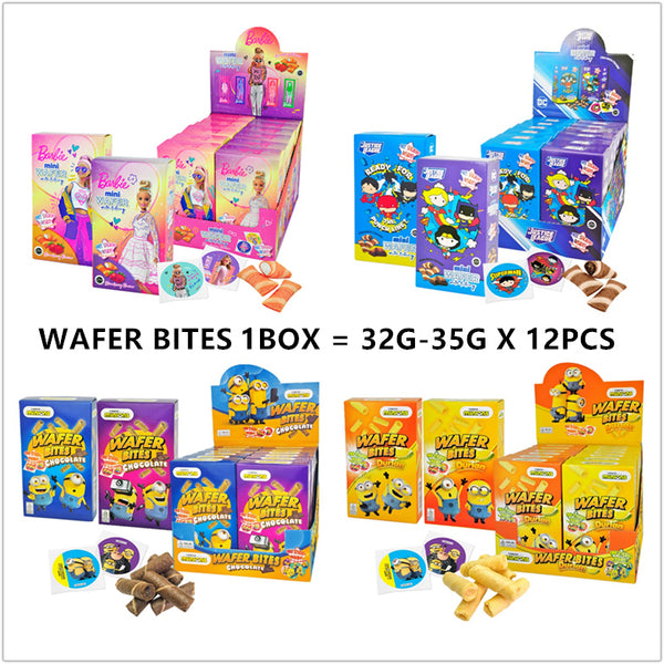 YLF WAFER BITES / MINI WAFER 32G - 35G X 12PCS (JUSTICE LEAGUE, MINIONS DURIAN, MINIONS CHOCOLATE)