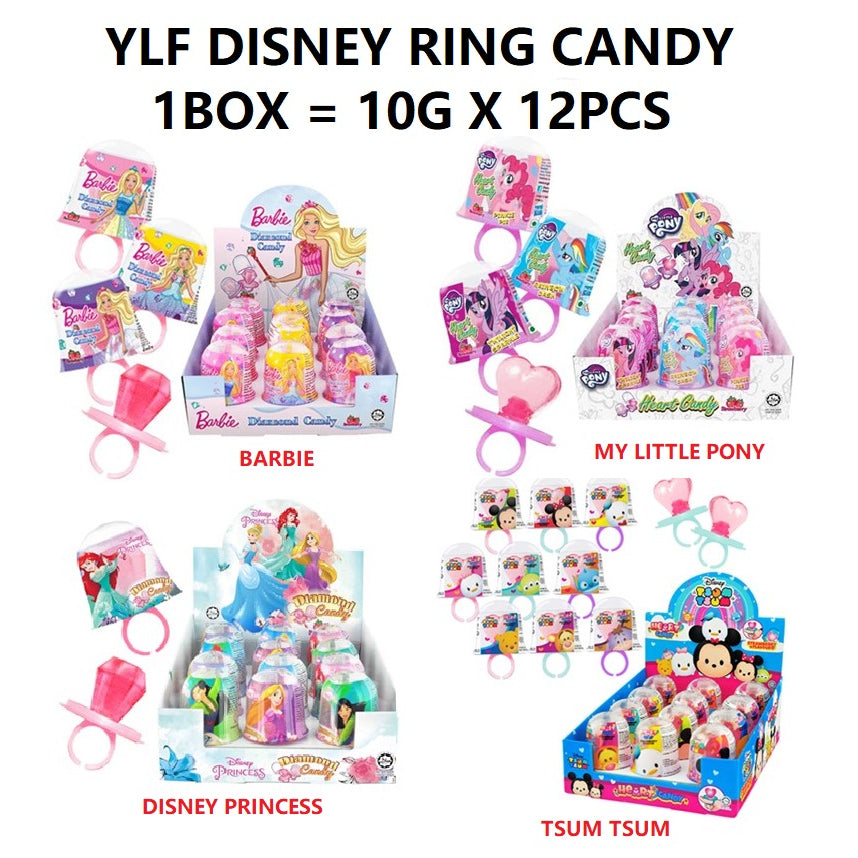 YLF DIAMOND HEART CANDY RING 10G X 12PCS ( PRINCESS / BARBIE / MY LITTLE PONY / TSUM TSUM) HALAL