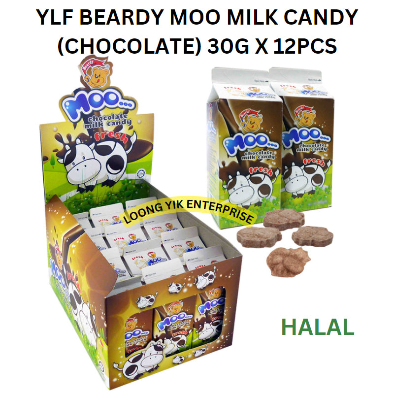 YLF BEARDY MOO MILK TABLET 30G X 12PCS CHOCOLATE CANDY (HALAL)