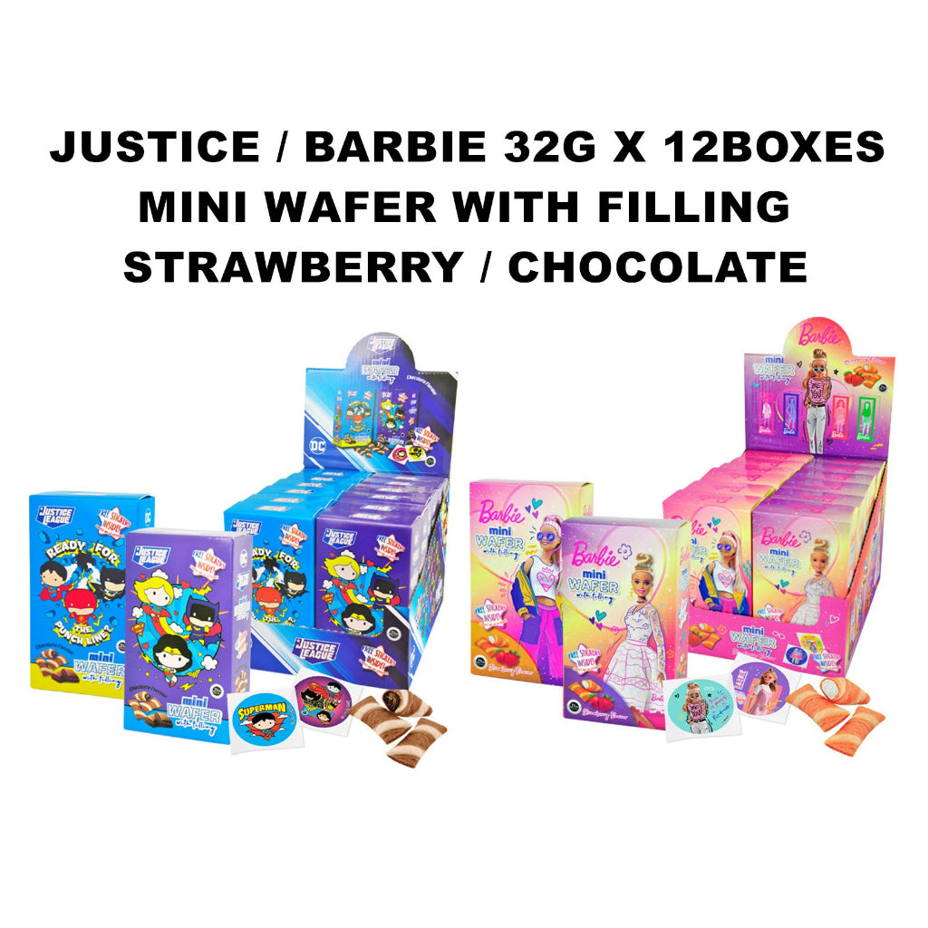 YLF JUSTICE LEAGUE / BARBIE MINI WAFER WITH FILLING 32G X 12BOXES loongyik99