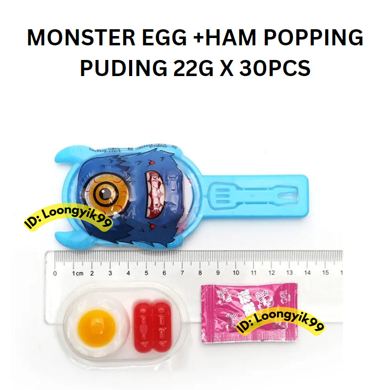 [BIG] MONSTER FRIED EGG + HAM PUDDING POPPING CANDY JELLY EGG 24G X 30PCS