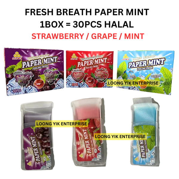 FRESH BREATH PAPER MINT 30PCS HALAL ( STRAWBERRY / GRAPE / MINT ) BRAND SANWA