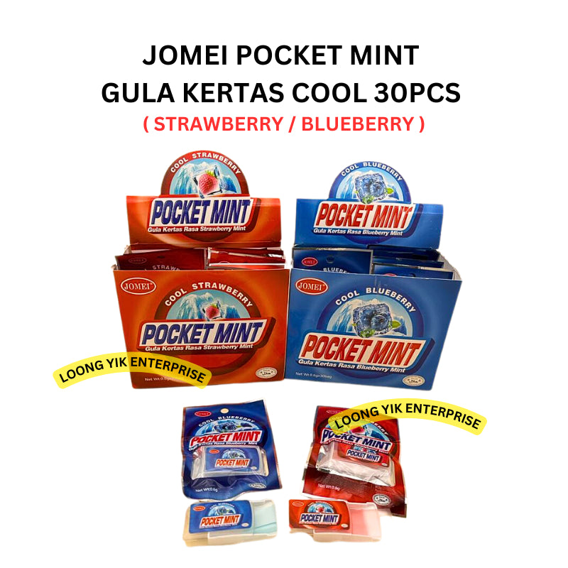 JOMEI POCKET MINT GULA KERTAS COOL 30PCS ( STRAWBERRY / BLUEBERRY ) HALAL FRESH PAPER MINT