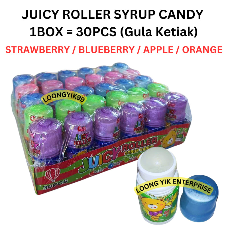 JUICY ROLLER SYRUP CANDY 30PCS Gula Ketiak ( STRAWBERRY / BLUEBERRY / APPLE / ORANGE )