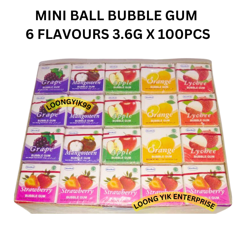 MINI BALL BUBBLE GUM 6FANTASTIC FLAVOURS 3.6G X 100PCS HALAL