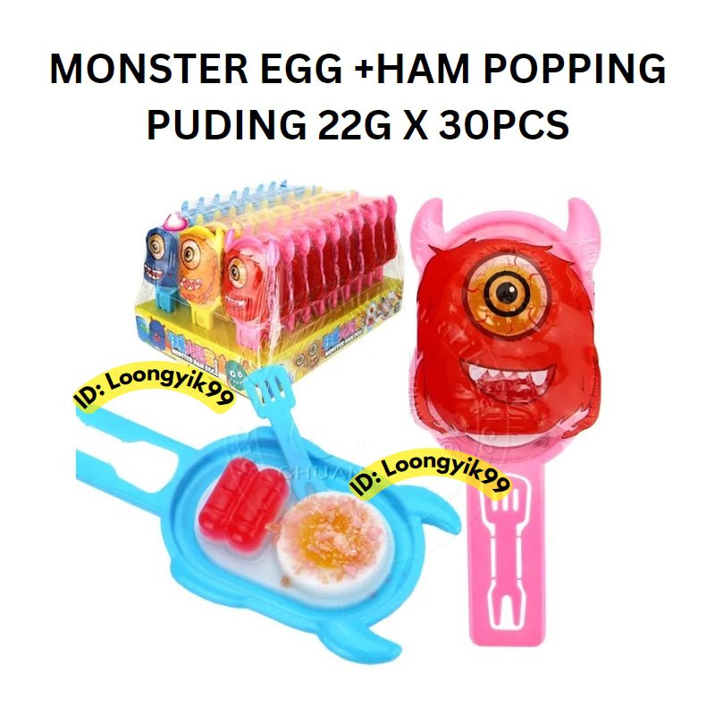 [BIG] MONSTER FRIED EGG + HAM PUDDING POPPING CANDY JELLY EGG 24G X 30PCS