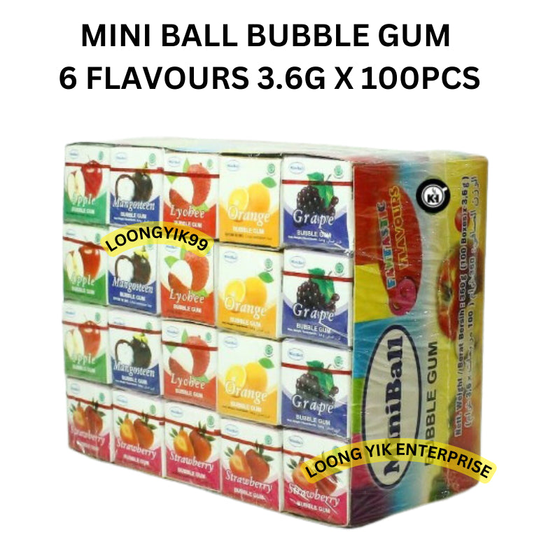 MINI BALL BUBBLE GUM 6FANTASTIC FLAVOURS 3.6G X 100PCS HALAL