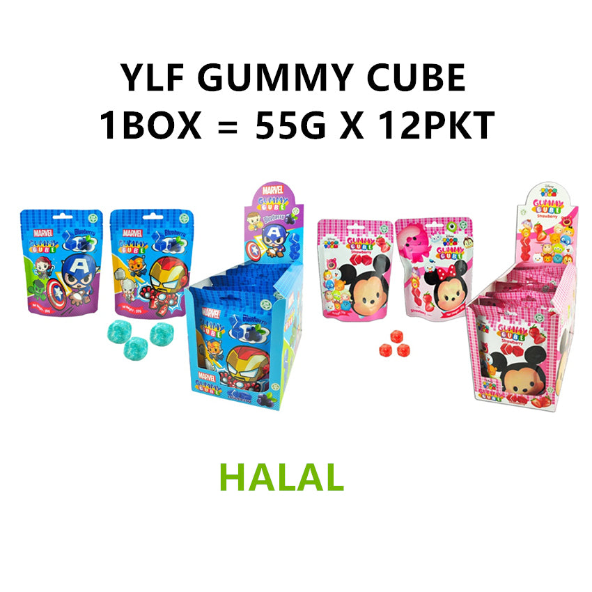 YLF GUMMY CUBE CANDY 55G X 12PKT ( MICKEY MOUSE / MARVEL ) HALAL