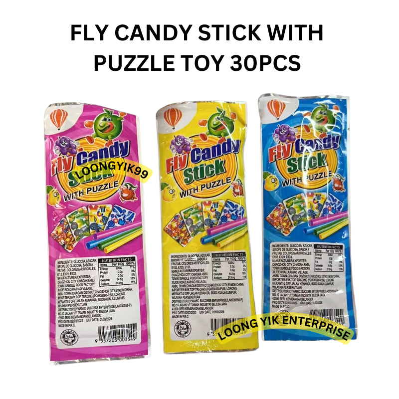 FLY CANDY STICK WITH PUZZLE 30PCS