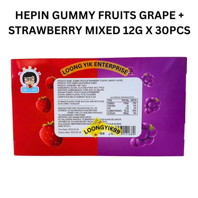 HEPIN GUMMY FRUITS GRAPE + STRAWBERRY MIXED 12G X 30PCS