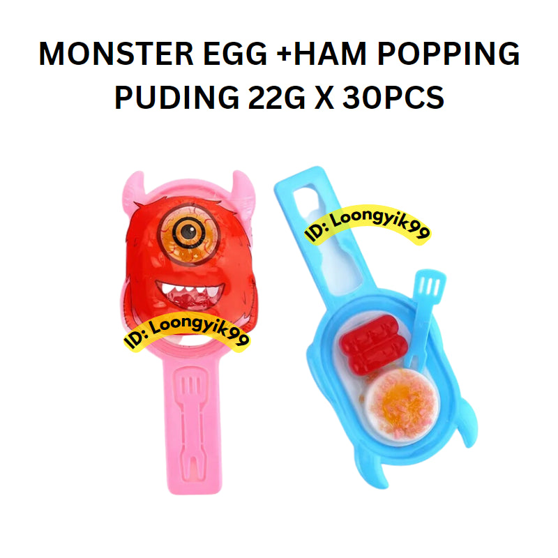 [BIG] MONSTER FRIED EGG + HAM PUDDING POPPING CANDY JELLY EGG 24G X 30PCS