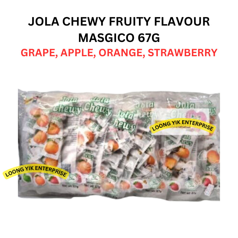 JOLA CHEWY FRUITY FLAVOUR MASGICO 67G GRAPE, APPLE, ORANGE, STRAWBERRY (20PCS+-)