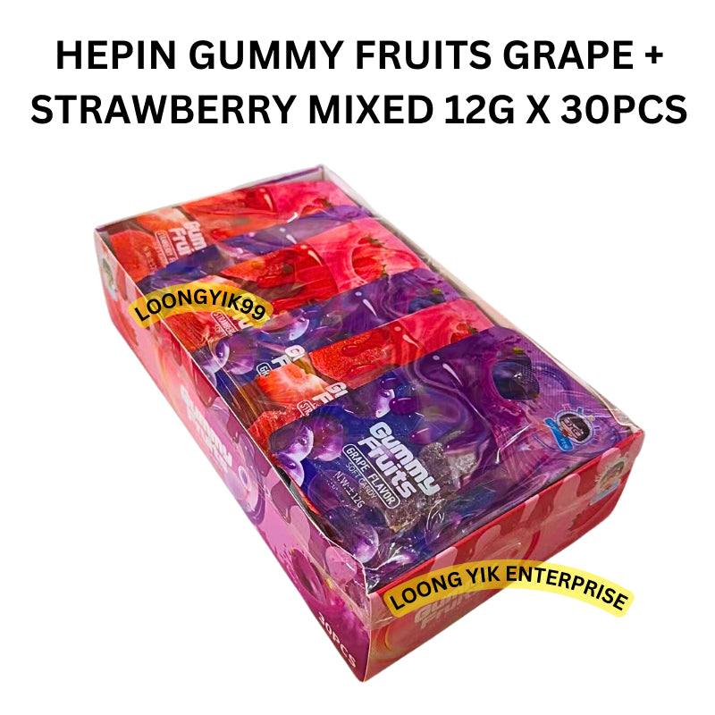 HEPIN GUMMY FRUITS GRAPE + STRAWBERRY MIXED 12G X 30PCS