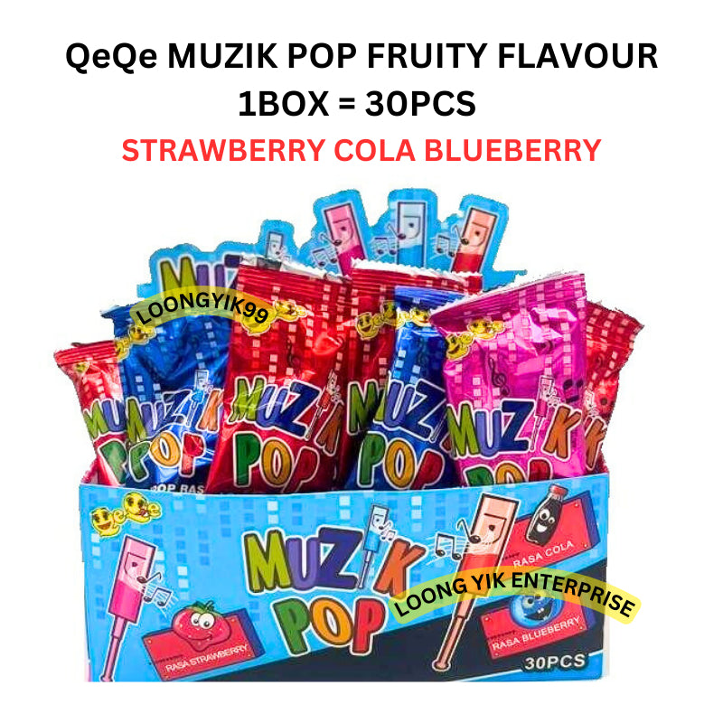 QeQe MUZIK POP 30PCS FRUITY FLAVOUR HALAL STRAWBERRY COLA BLUEBERRY