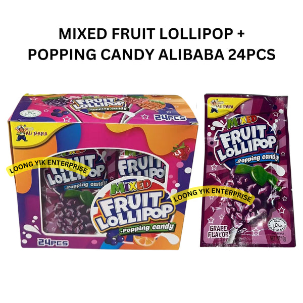 MIXED FRUIT LOLLIPOP + POPPING CANDY ALIBABA 24PCS HALAL