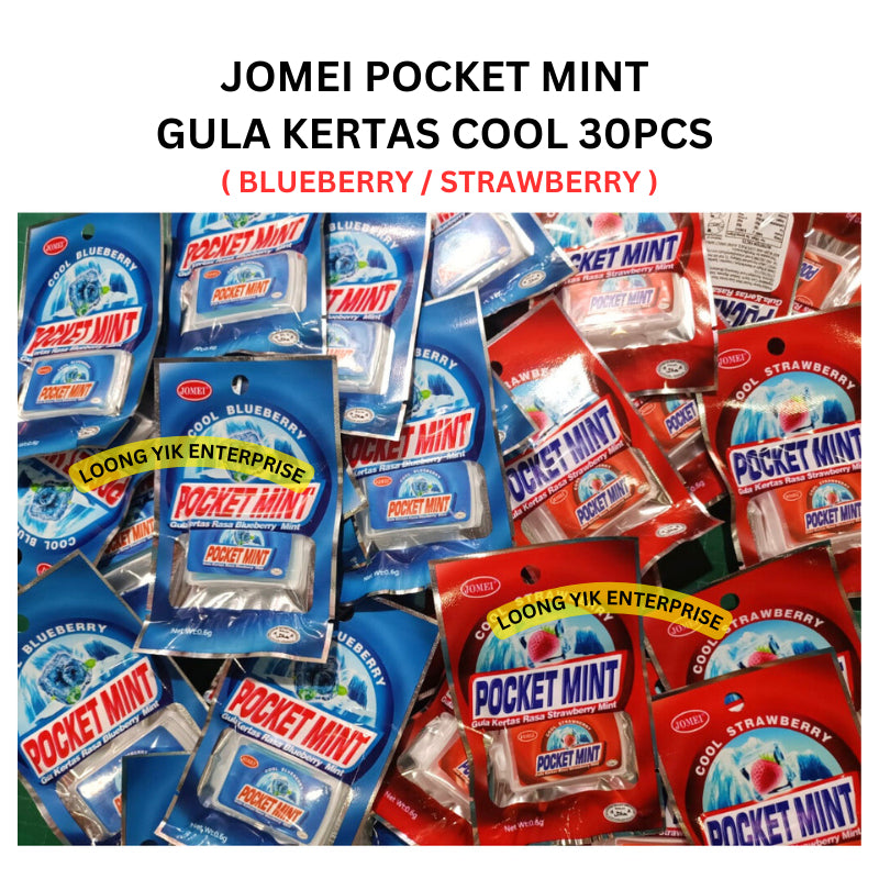 JOMEI POCKET MINT GULA KERTAS COOL 30PCS ( STRAWBERRY / BLUEBERRY ) HALAL FRESH PAPER MINT