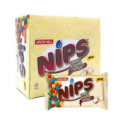 JACK N JILL NIPS COOKIES & CREAM CHOCOLATE COATED 62G X 12PACKS