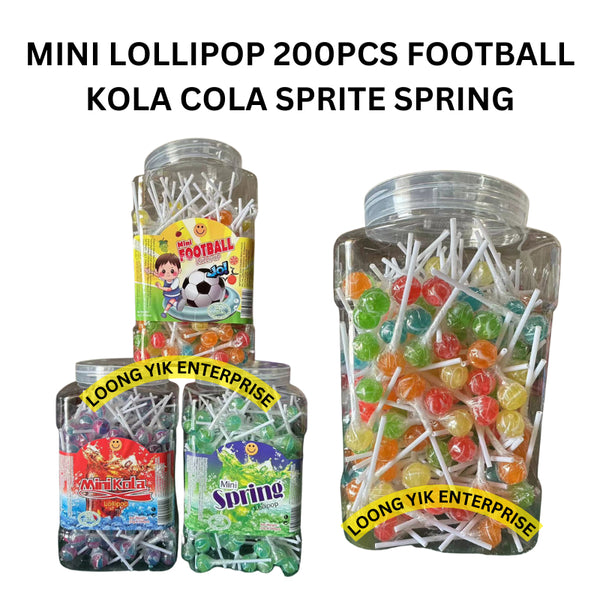 *Ready Stock* Hepin 200Pcs Lollipop Mini Lollipop Mixed Fruit Flavor (±3g x 200Pcs) FOOTBALL KOLA CO