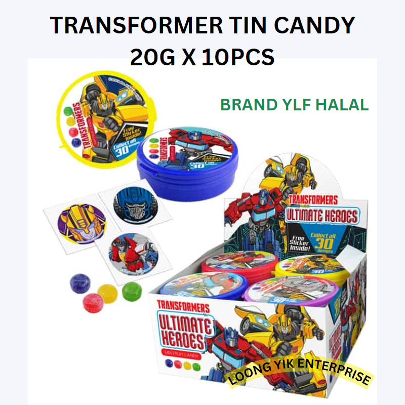 YLF TIN CANDY 20G X 12PCS ( GREAT MONSTER / JUSTICE LEAGUE / KOUKOU LOVE / PONY / TSUM TSUM / TRANSFORMER / ULTRAMAN )