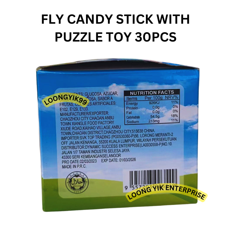 FLY CANDY STICK WITH PUZZLE 30PCS