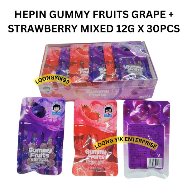 HEPIN GUMMY FRUITS GRAPE + STRAWBERRY MIXED 12G X 30PCS