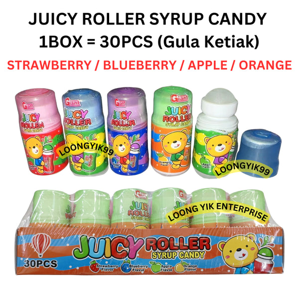 JUICY ROLLER SYRUP CANDY 30PCS Gula Ketiak ( STRAWBERRY / BLUEBERRY / APPLE / ORANGE )