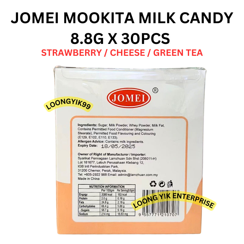 JOMEI MOOKITA MILK CANDY 8.8G X 30PCS STRAWBERRY / CHEESE / GREEN TEA HALAL