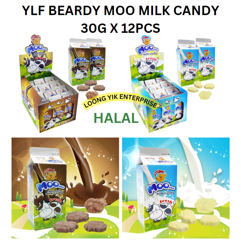 YLF BEARDY MOO MILK TABLET 30G X 12PCS CHOCOLATE CANDY (HALAL)