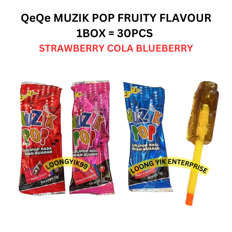 QeQe MUZIK POP 30PCS FRUITY FLAVOUR HALAL STRAWBERRY COLA BLUEBERRY