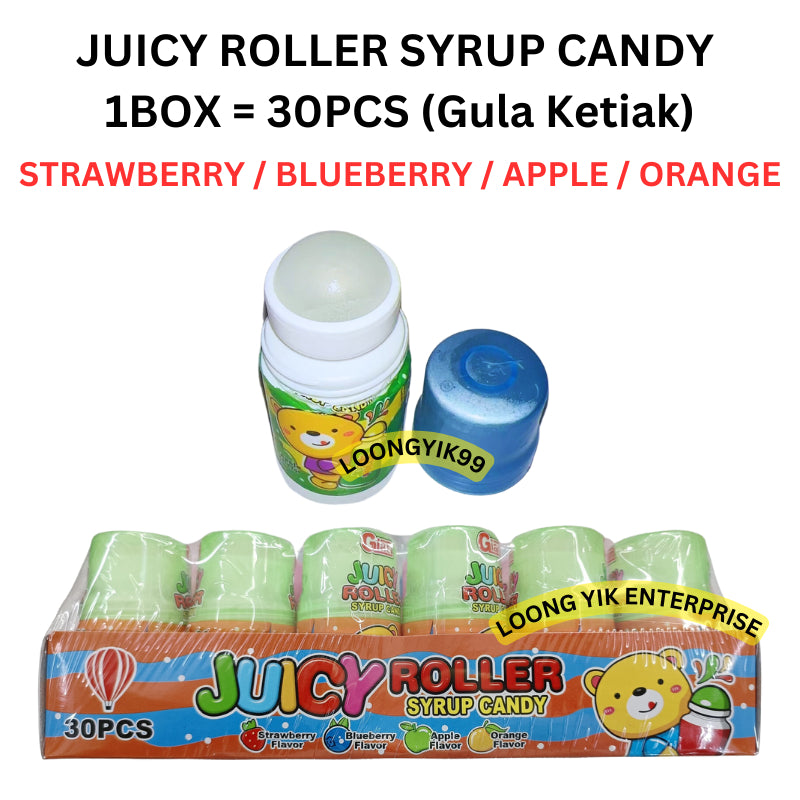 JUICY ROLLER SYRUP CANDY 30PCS Gula Ketiak ( STRAWBERRY / BLUEBERRY / APPLE / ORANGE )