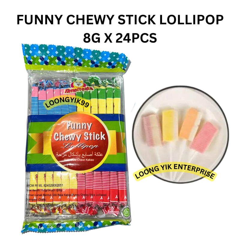 FUNNY CHEWY STICK LOLLIPOP 8G X 24PCS HALAL