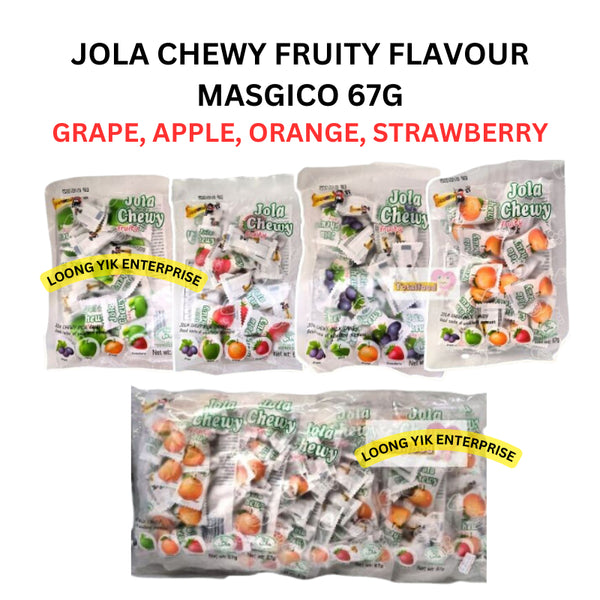 JOLA CHEWY FRUITY FLAVOUR MASGICO 67G GRAPE, APPLE, ORANGE, STRAWBERRY (20PCS+-)