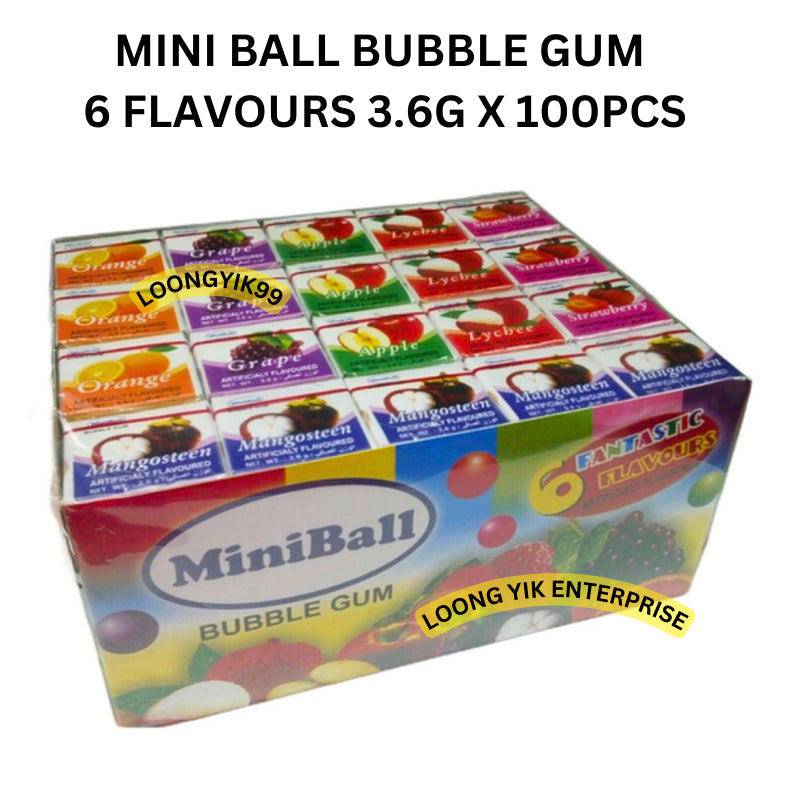 MINI BALL BUBBLE GUM 6FANTASTIC FLAVOURS 3.6G X 100PCS HALAL