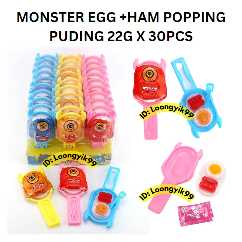 [BIG] MONSTER FRIED EGG + HAM PUDDING POPPING CANDY JELLY EGG 24G X 30PCS