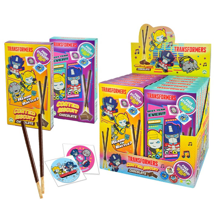 YLF COATED BISCUIT STICKS  DISNEY DC 32G X 12PCS (TRANSFORMERS, MY LITTLE PONY, LOONEY TUNES, JUSTICE LEAGUE)