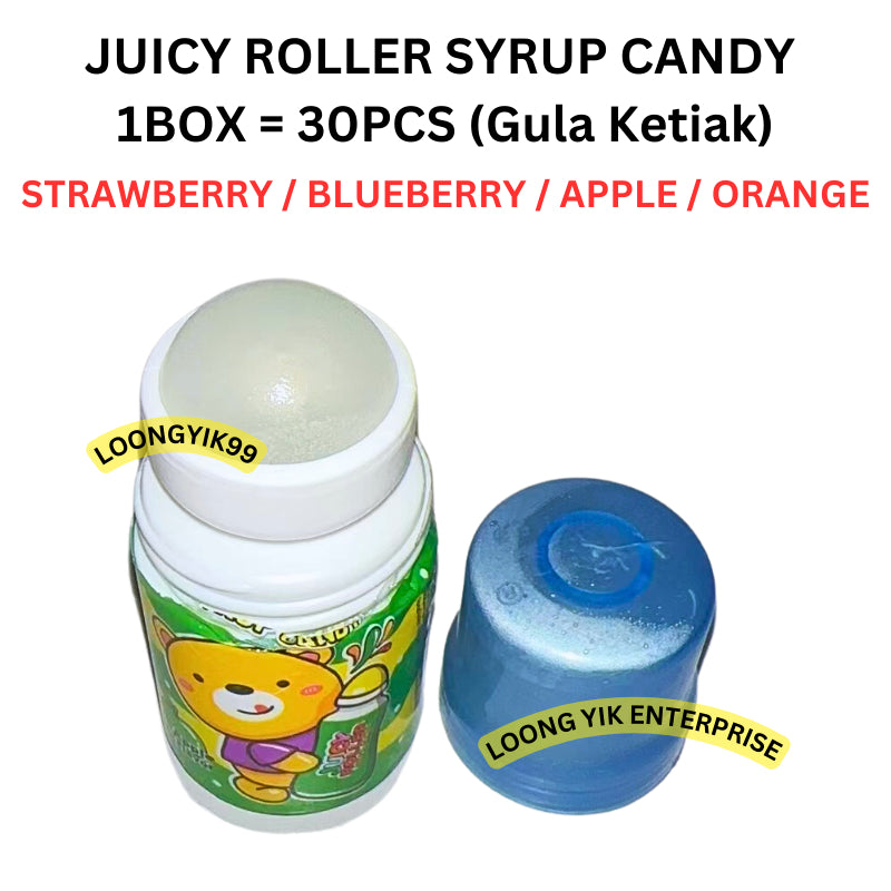 JUICY ROLLER SYRUP CANDY 30PCS Gula Ketiak ( STRAWBERRY / BLUEBERRY / APPLE / ORANGE )