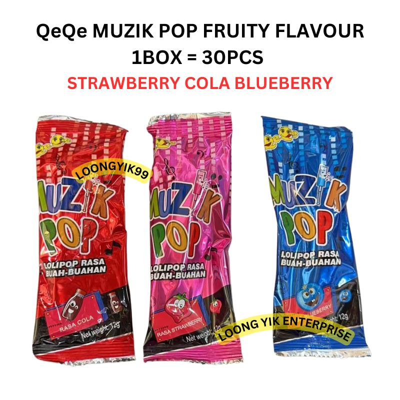 QeQe MUZIK POP 30PCS FRUITY FLAVOUR HALAL STRAWBERRY COLA BLUEBERRY