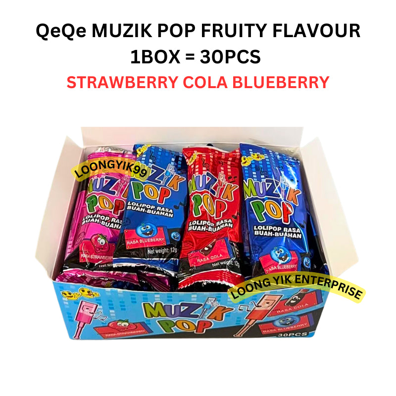 QeQe MUZIK POP 30PCS FRUITY FLAVOUR HALAL STRAWBERRY COLA BLUEBERRY