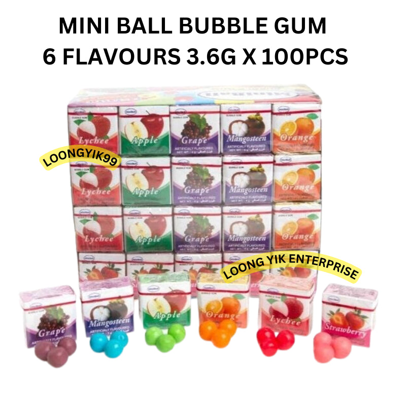 MINI BALL BUBBLE GUM 6FANTASTIC FLAVOURS 3.6G X 100PCS HALAL