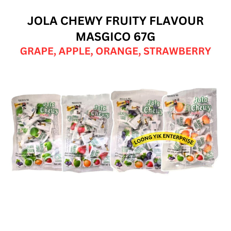 JOLA CHEWY FRUITY FLAVOUR MASGICO 67G GRAPE, APPLE, ORANGE, STRAWBERRY (20PCS+-)