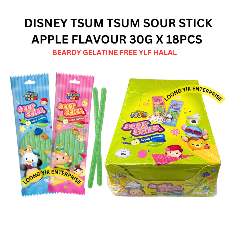 DISNEY TSUM TSUM SOUR STICK APPLE FLAVOUR 30G X 18PCS BEARDY GELATINE FREE YLF HALAL