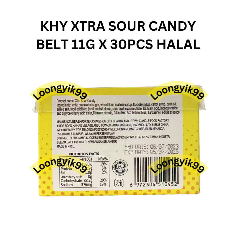 KHY XTRA SOUR CANDY BELT 11G X 30PCS HALAL