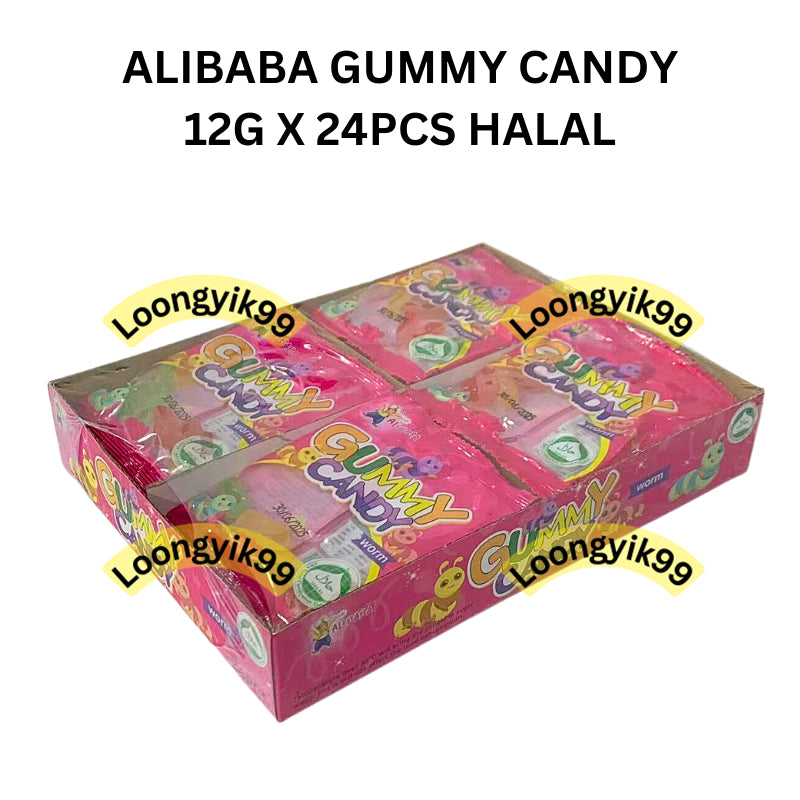 ALIBABA GUMMY CANDY 12G X 24PCS HALAL FRUIT SEA WORLD WORM MINI DINOSAUR