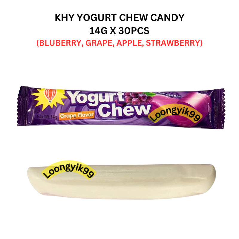 KHY YOGURT CHEW CANDY 14G X 30PCS (BLUBERRY, GRAPE, APPLE, STRAWBERRY) HALAL