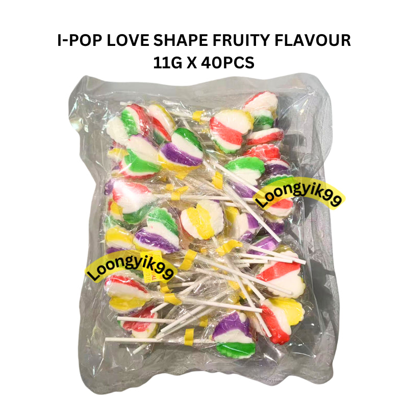 I-POP LOVE SHAPE FRUITY FLAVOUR LOLLIPOP CANDY 11G X 40PCS HALAL