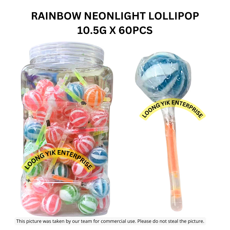 LOONG LOONG RAINBOW NEON LIGHT LOLLIPOP 10.5G X 60PCS HALAL