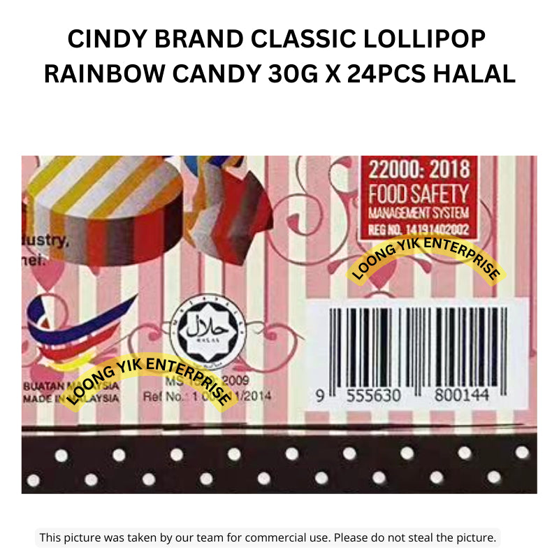 CINDY BRAND CLASSIC LOLLIPOP RAINBOW CANDY 30G X 24PCS HALAL