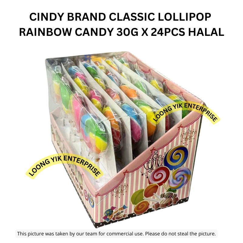 CINDY BRAND CLASSIC LOLLIPOP RAINBOW CANDY 30G X 24PCS HALAL